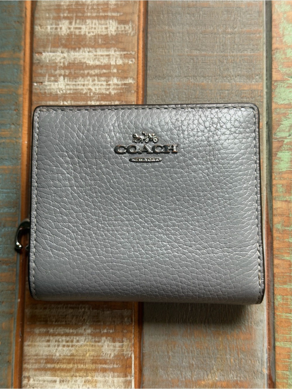 COACH C2862 Grey Pebble Leather Snap Wallet